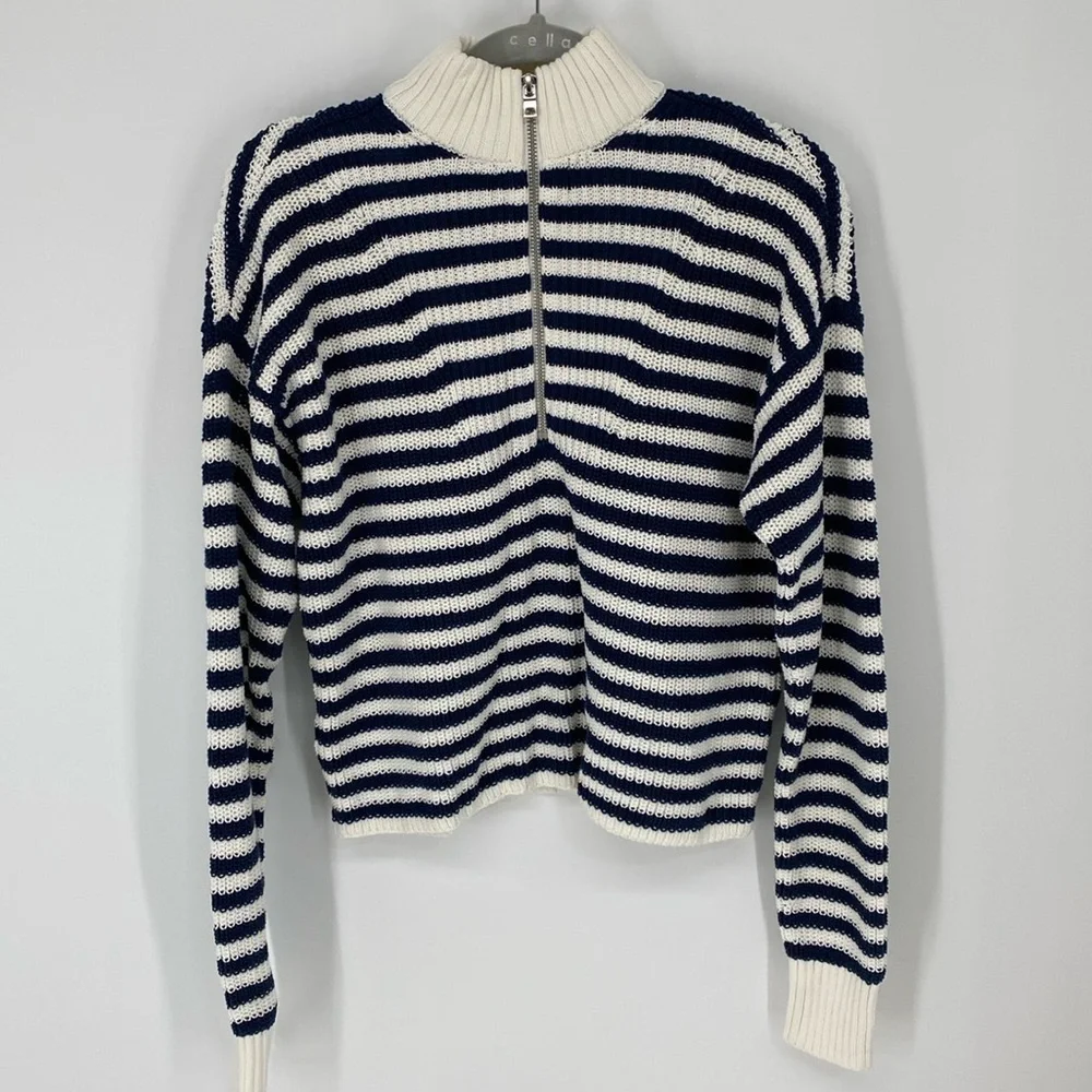 Madewell Ribbed Half-Zip Sweater in Striped NWT Size Small